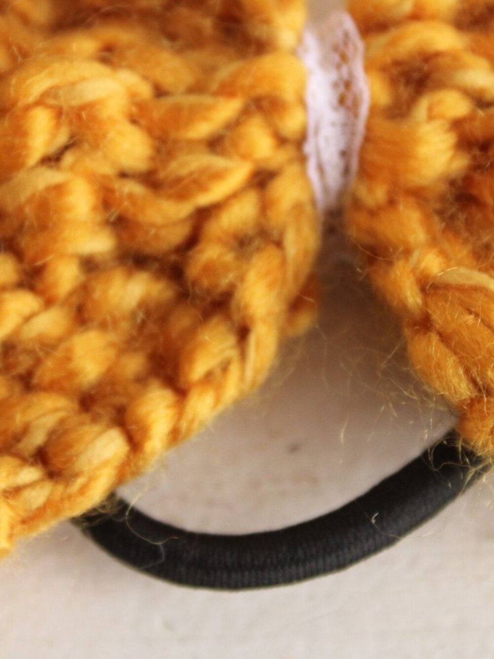 Knit Hair Bow, Handknitted Golden Yellow Ponytail Holder or Hair Band, Vintage L - Picture 10 of 10